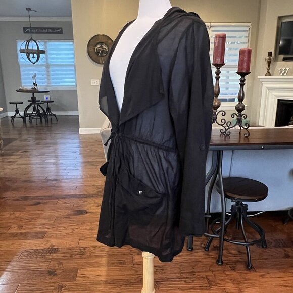 Torrid Black Voile Drape Front Jacket Women's Plus Size 4 4X Sheer Hooded Hood - Picture 7 of 16